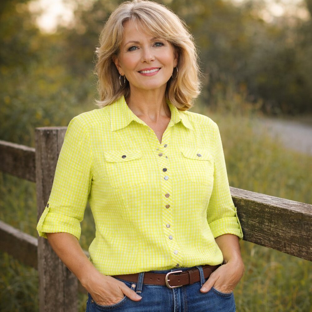 Christopher & Banks Lime Green Gingham Button Up Shirt NWT Small